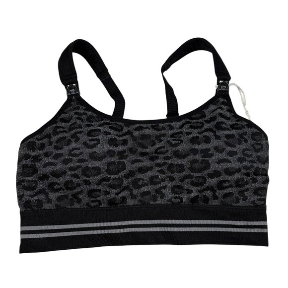 MomCozy Gray Leopard 4-in-1 Hands Free Seamless Stretch Fabric Pumping Bra Large - Picture 1 of 6